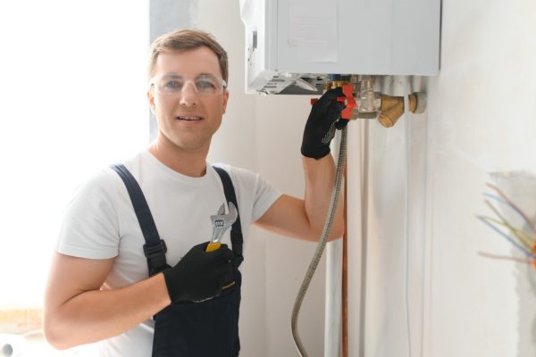 Técnico experto reparando caldera Viessmann en Barajas de Madrid