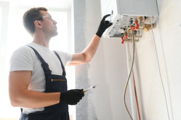 Técnico experto reparando una caldera Cointra eléctrica en Móstoles